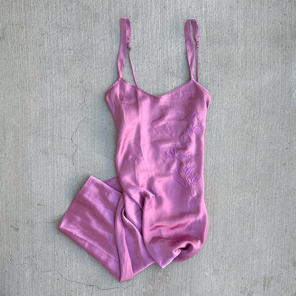 90s purple satin floral embroidered midi slip